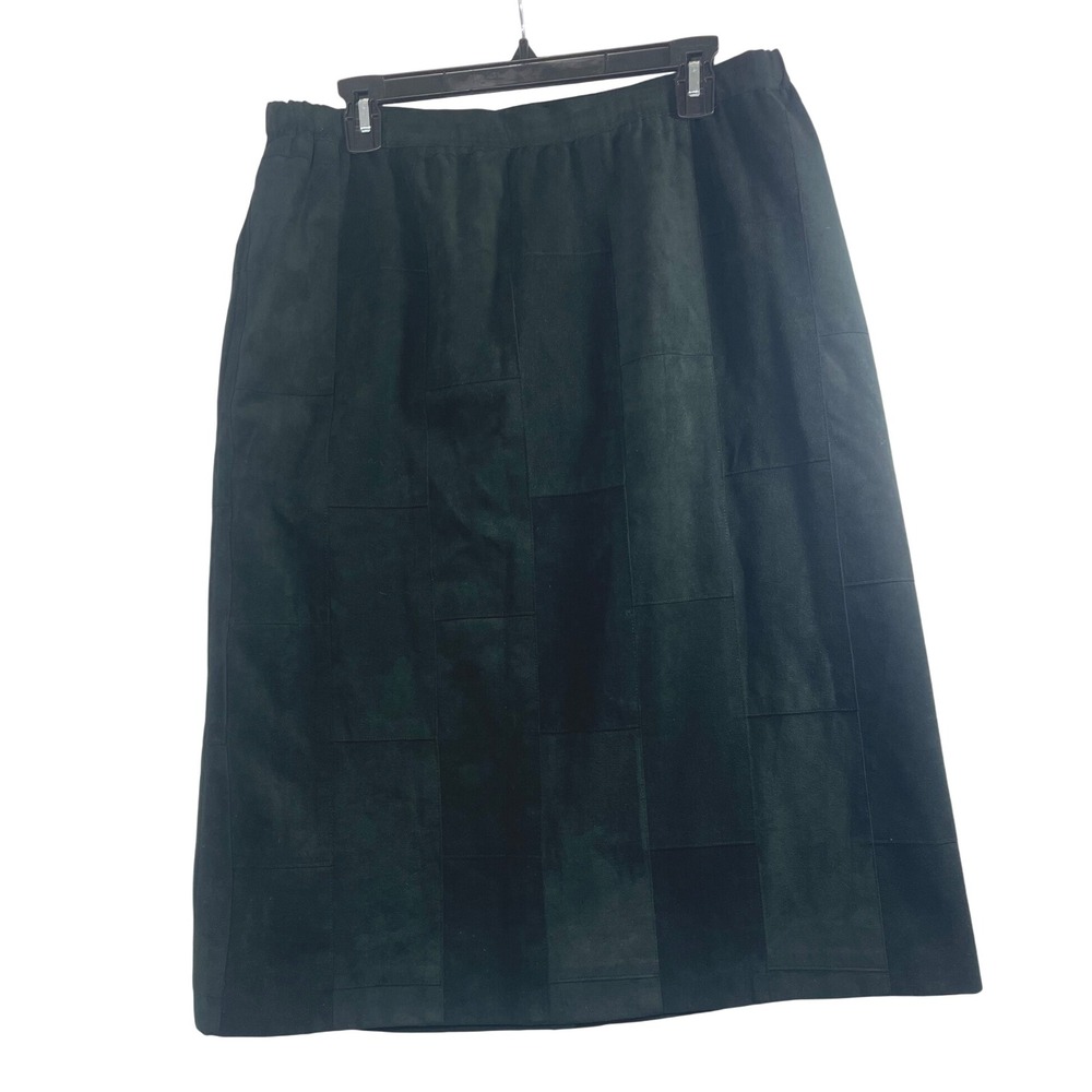 Vintage Out On A Limb‎ Women Black Skirt Suede Patchwork Midi Size 16